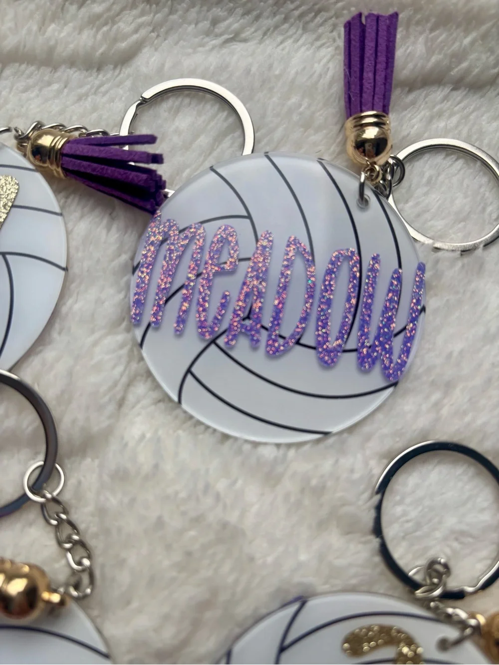 Custom Tassel Volleyball Keychain - Personalized Glitter Number/Name